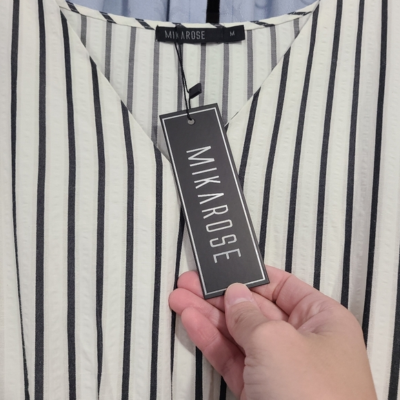 NWT Size Medium Mikarose Striped Black and Cream Maxi Dress - Picture 7 of 8